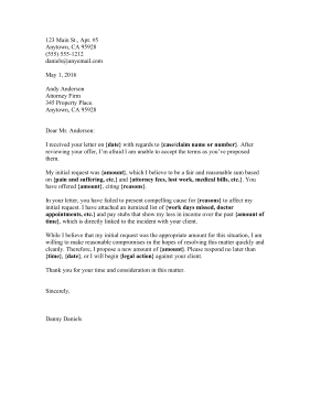 Settlement Rejection Counteroffer Letter