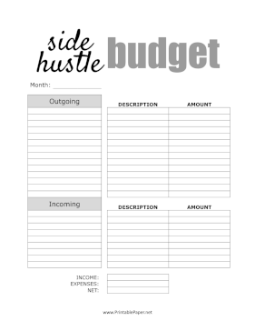 Printable Side Hustle Budget