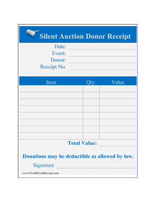 Silent Auction Donor Receipts (4 per page)