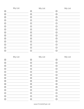 Printable Six Blank Checklists