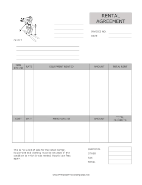 Ski Equipment Rental Agreement Template