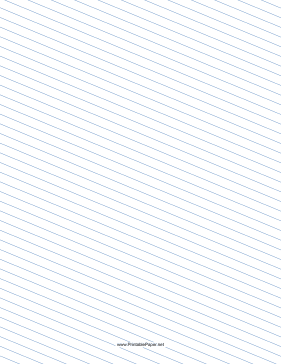 Printable Slant Ruled Paper — Medium Ruled Left-Handed, Low Angle — blue lines