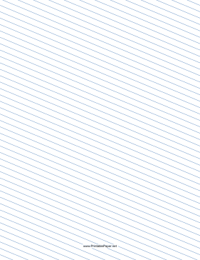 Printable Slant Ruled Paper — Narrow Ruled Left-Handed, Low Angle — blue lines