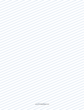 Printable Slant Ruled Paper — Narrow Ruled Right-Handed, Low Angle — blue lines