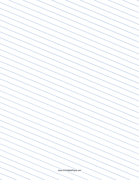 Printable Slant Ruled Paper — Wide Ruled Left-Handed, Low Angle — blue lines