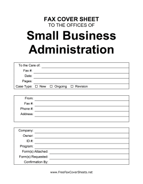 Small Business Administration fax cover sheet