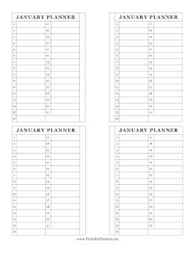 Small Monthly Planner January