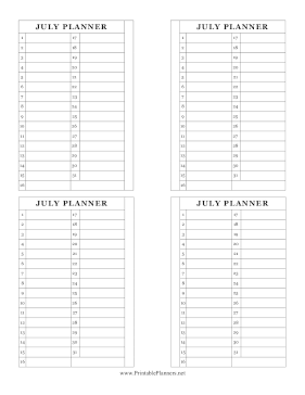 Small Monthly Planner July