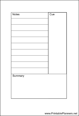 Small Organizer Cornell Note Page - Left