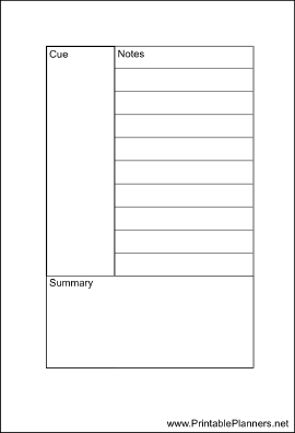 Small Organizer Cornell Note Page - Right