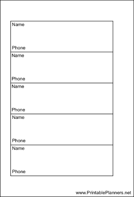 Small Organizer Phone List 1 col - Left