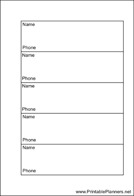 Small Organizer Phone List 1 col - Right