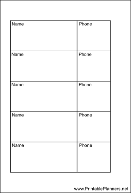 Small Organizer Phone List 2 col - Left