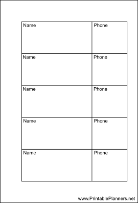 Small Organizer Phone List 2 col - Right