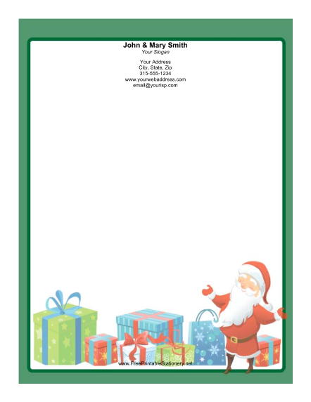 Smiling Santa Green Border stationery design