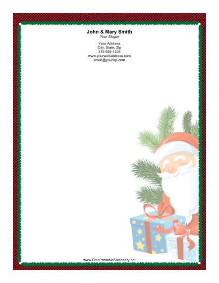 Smiling Santa Green Red Black Border stationery design