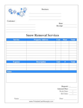 Snow Removal Services Receipt