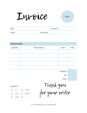 Soft Blue Invoice Template Template