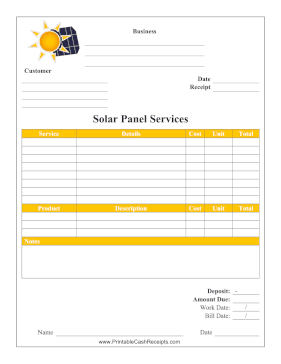 Solar Panel Services Receipt