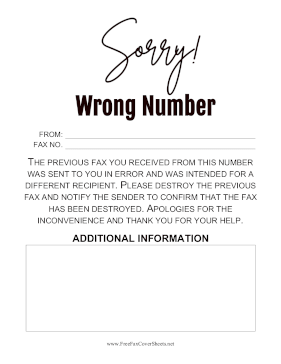 Sorry Wrong Number fax cover sheet