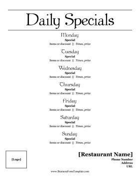 Specials Menu