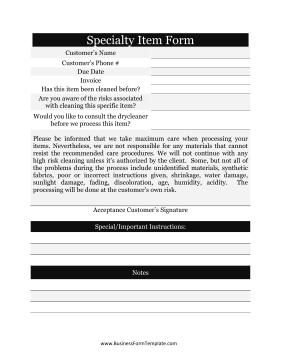 Specialty Item Form