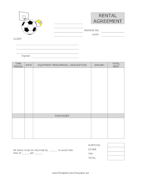 Sports Equipment Rental Agreement Template