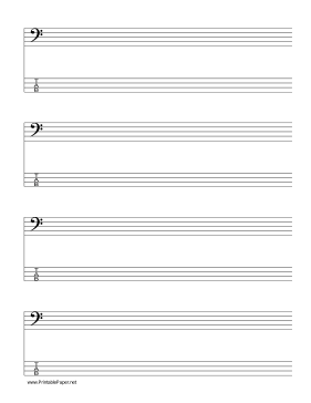 Printable Staff and Tablature-Bass Clef-4 lines Music Paper