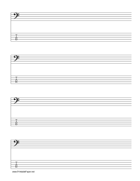 Printable Staff and Tablature-Bass Clef-5 lines Music Paper