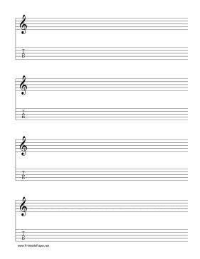 Printable Staff and Tablature-Treble Clef-5 lines Music Paper