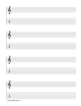 Printable Staff and Tablature-Treble Clef-6 lines Music Paper