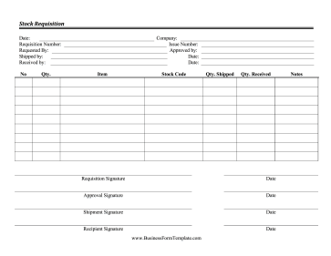 Stock Requisition Form