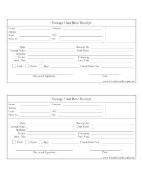 Storage Unit Rent Receipt