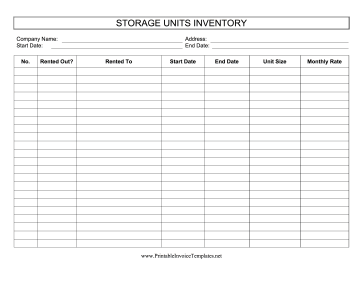 Storage Units Inventory Template