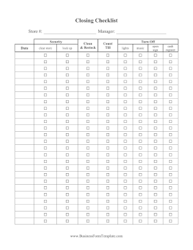 Store Closing Procedure Checklist