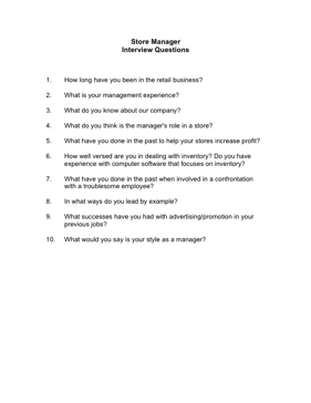 Store Manager Interview Questions