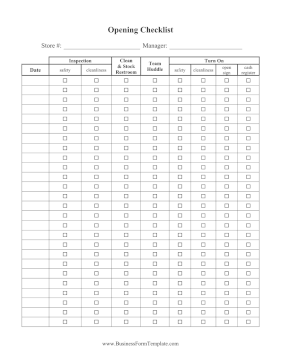 Store Opening Procedure Checklist