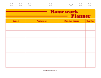 Student Planner — Homework