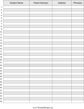 Printable Student Roster