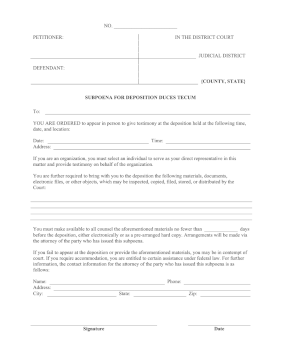 Subpoena For Deposition Duces Tecum