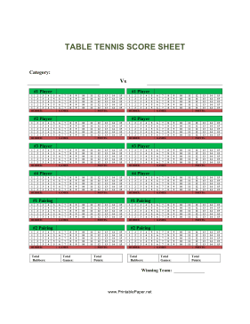 Printable Table Tennis Score Sheet