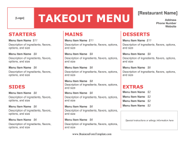 Takeout Menu