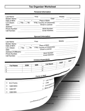 Tax Organization Worksheet (two pages)