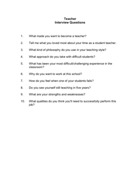 Teacher Interview Questions