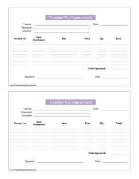 Teacher Reimbursement Receipt