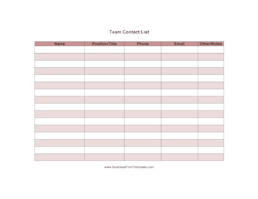 Team Contact List