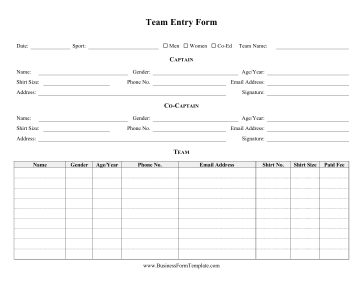 Team Entry Form