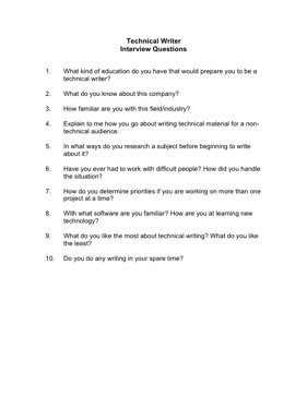 Technical Writer Interview Questions