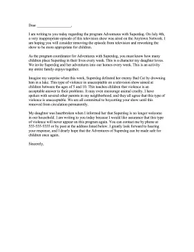 Television Program Complaint Letter