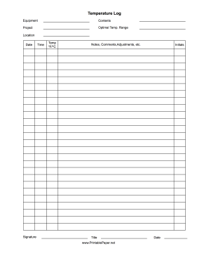 Printable Temperature Log